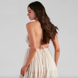 Boho Linen Halter Skater Dress